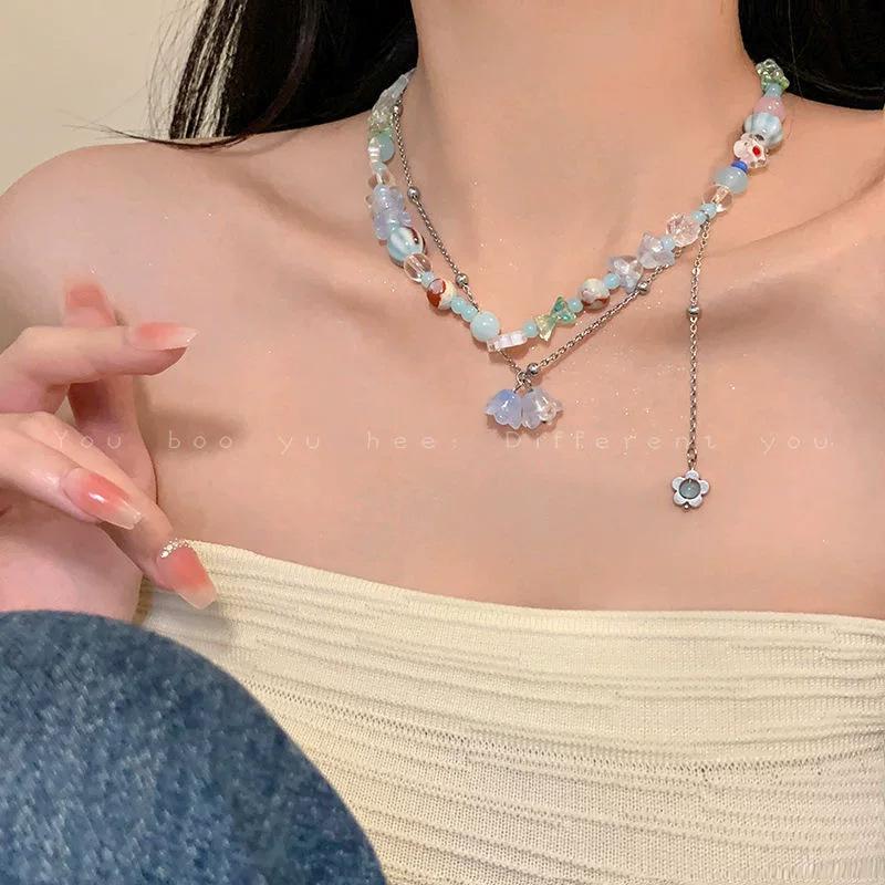 Candy Meteor~ Colored Beaded Star Necklace Female Niche Design Accessories Sweet Cool Spice Collarbone Chain