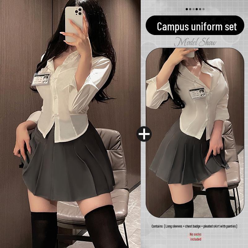 Xianyi Japanese Style Pleated Skirt & Short-Sleeved Shirt JK Uniform for Women