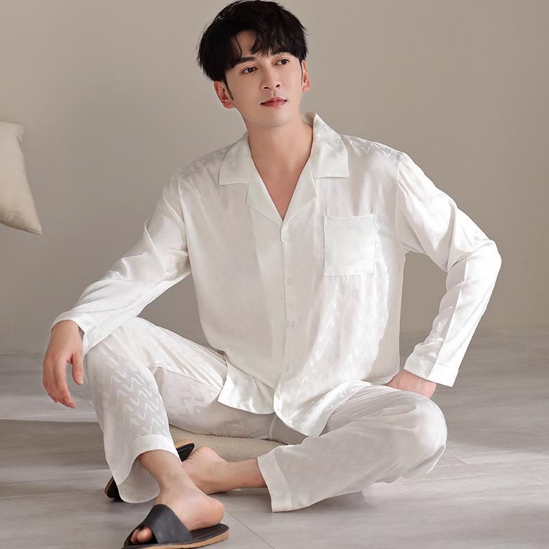

Парная пижама мужская весенне-летняя из ледяного шелка с длинным рукавом, домашняя одежда, женский весенне-осенний осенний тонкий костюм из искусственного шелка 3XL