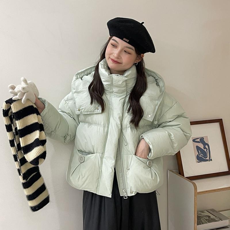 Autumn and winter new down jacket women's short hooded loose and versatile trendy thickened warm white duck down jacket