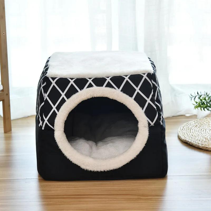 

Closed Pet Sleeping House Small Dogs Cat Bed All Season Puppy Nest Winter Warm Cat Litter Pet Villa Closed Kennel Pet Supplies 35x33x30cm чёрный