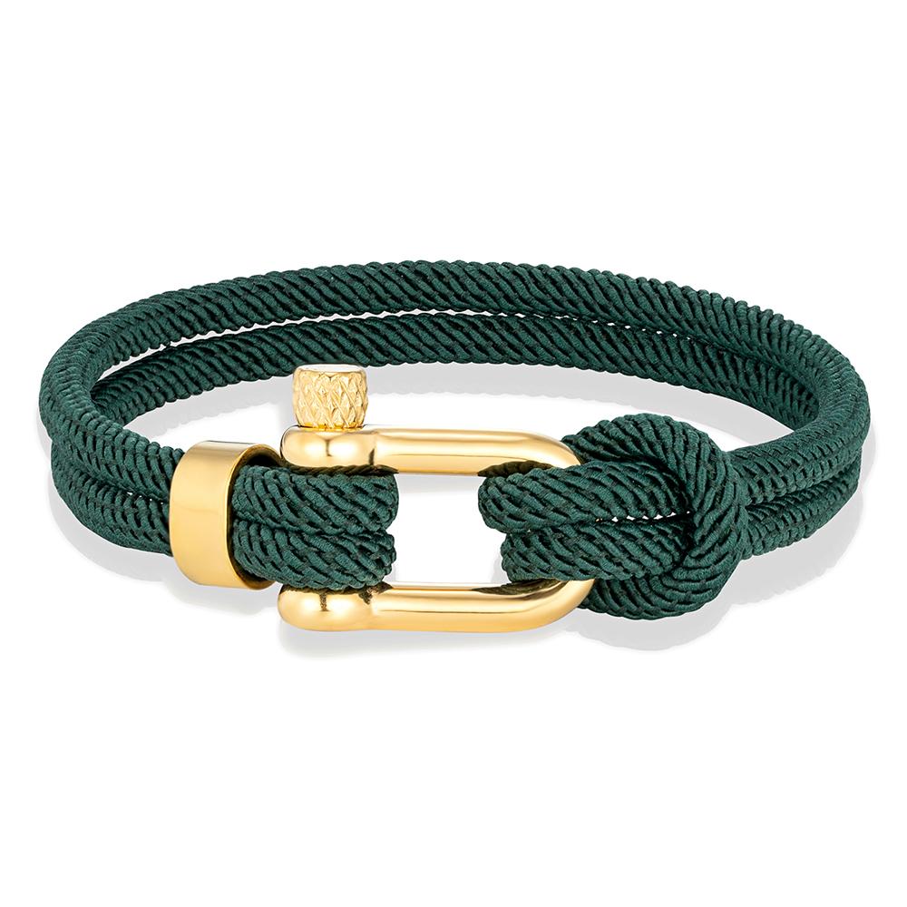 Gold Color Stainless Steel Shackle Bracelet Simple Double Strand Nautical Rope Bracelets for Men Women Handmade Jewelry