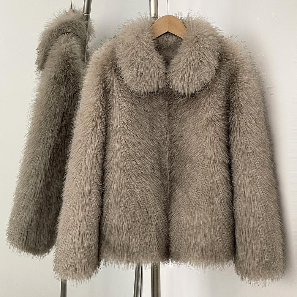OFTBUY 2025 Winter Women Coat Faux Fox Fur Mid-length Jacket Turn-down Collar Puff Artificial Fox Fur Casual Top Outwears Tailored Solid Streetwears