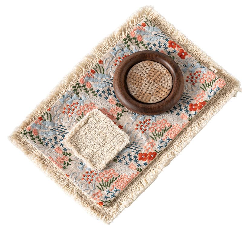 Handmade Stitchwork Flower Sea Leaf Tea Table Mats Creative Drink Coaster Household Dinner Table Cloth Mat For Tea Ornaments