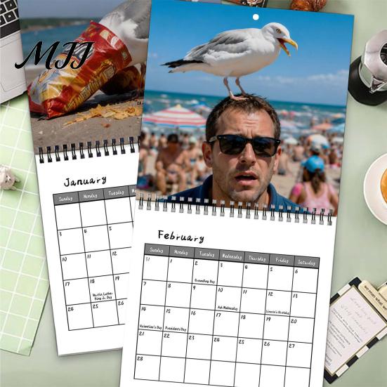 Annual Schedule Organizer Seagull 2027 Wall Calendar, Funny Seaside 12 Monthly Spiral Creative Office Decor Binding Hanging Planner with Thick