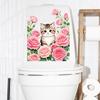 Waterproof Pink Roses Cat Creative Decal Reusable PVC Sticker for Toilet Lid Bathroom Decor