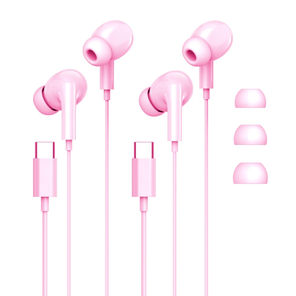 

Earphones New Earphones Wired HiFi Clear Calls Earphones Microphone Compatible with iPhone Ergonomic USB C No Delay [2025 Edition] Type-c 15/16 рожевий