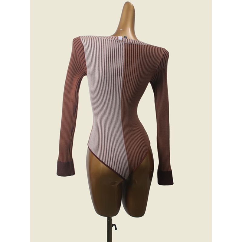 French Square Collar Sexy Color Contrast Bottoming Shirt Fashion Style Knitting Slim Fit Inner Wear Heattech Jumpsuit