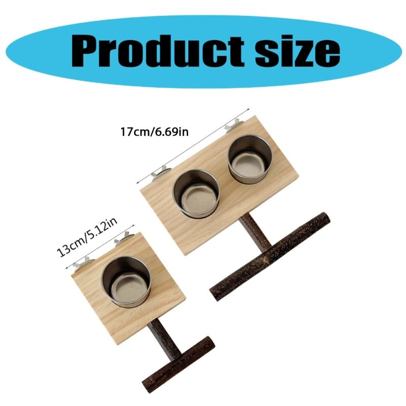 Wood Bird Standing Perch Birdcage Feeder Bowl Parrots Cage Entertainment Parrots Stand Perch Food Water Feeding Bowl