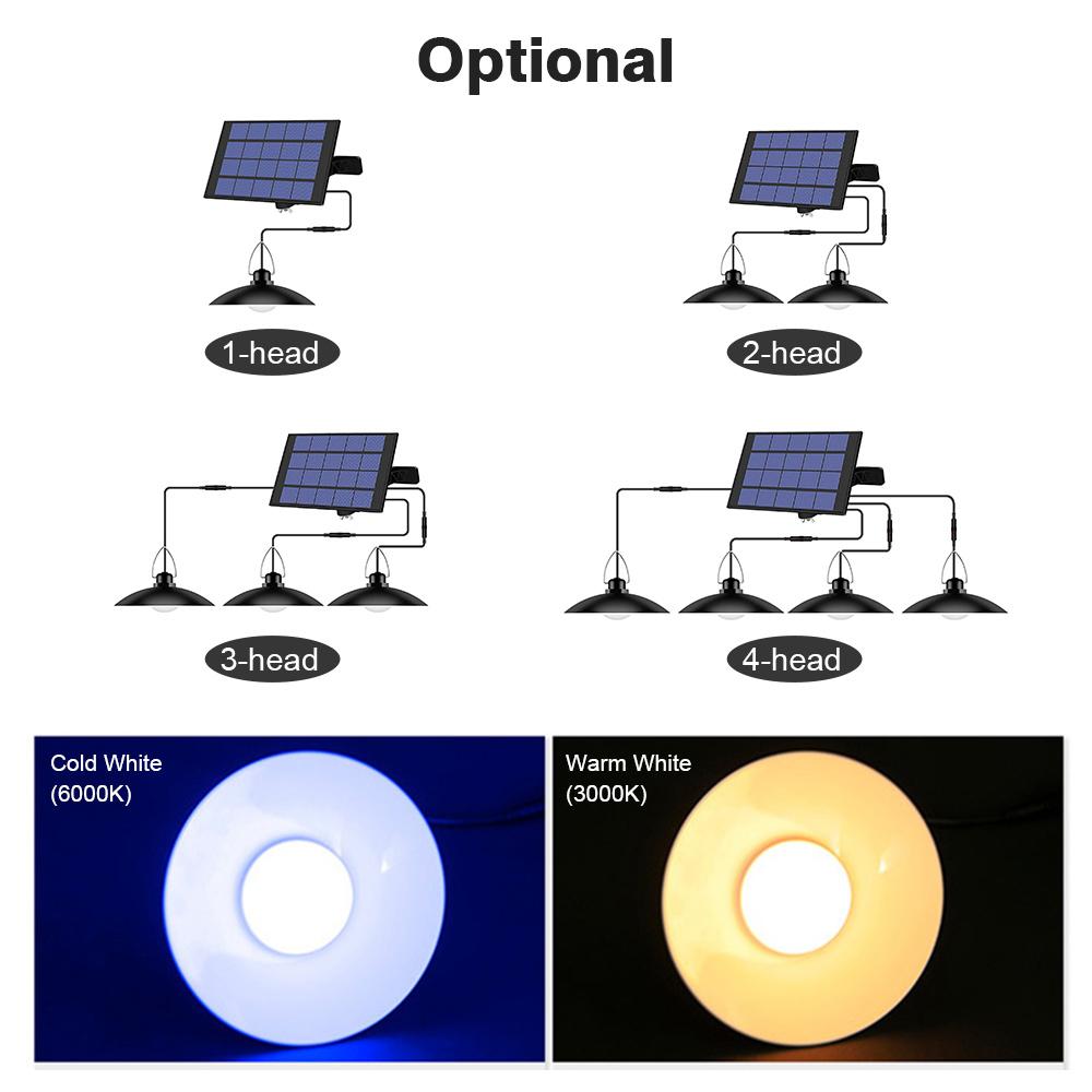 Solar Pendant Light 4-head Outdoor Waterproof Solar Powered Shed Lights Rechargeable LED Ceiling