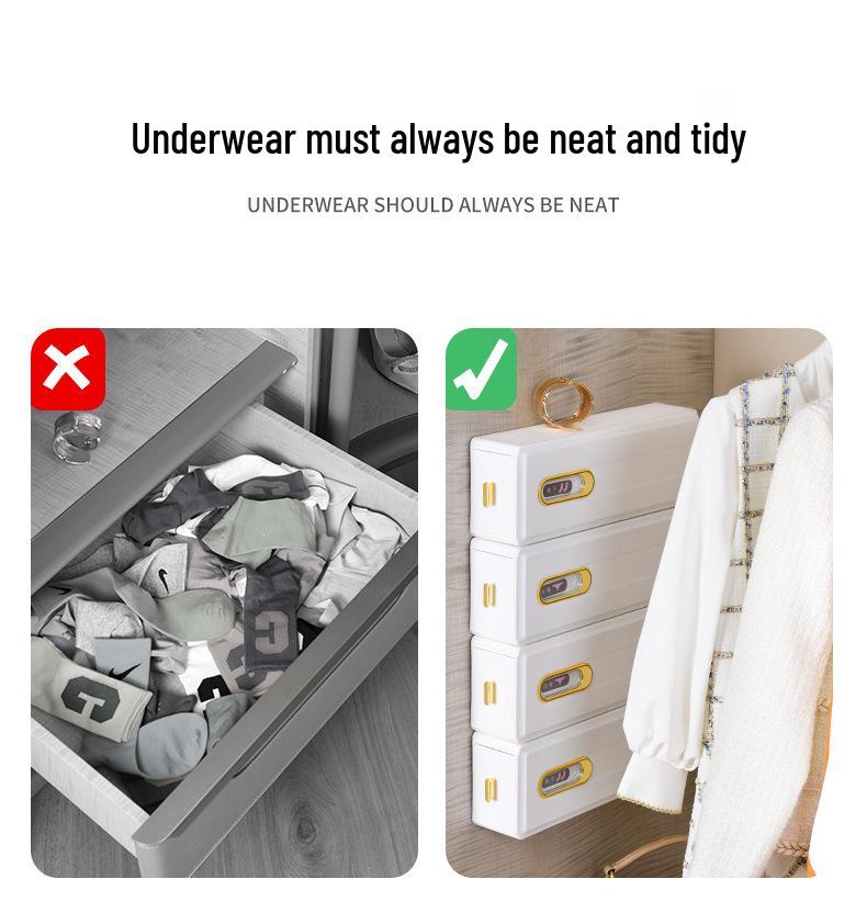 Wall-Mounted Sock & Underwear Organizer: Drawer-Style, Grid Design, Space-Saving Solution