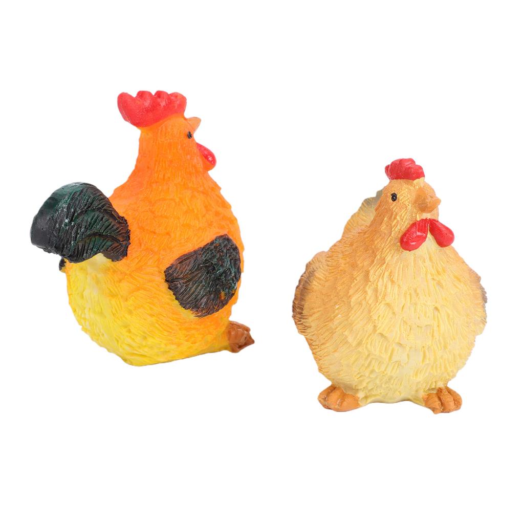 2PCS Easter Chicken Figurines Rooster and Hen Statue Resin Ornaments for Indoor Outdoor Tabletop Decor