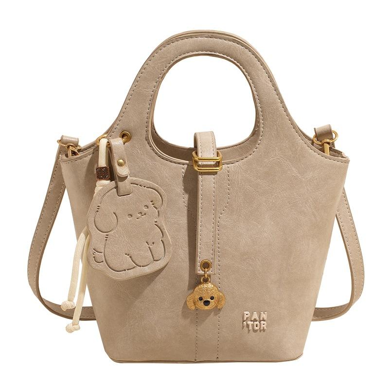 

Мягкие сумки из искусственной кожи для женщин, сумка-ведро, винтажная сумка через плечо, роскошные дизайнерские женские сумки большой вместимости бежевый