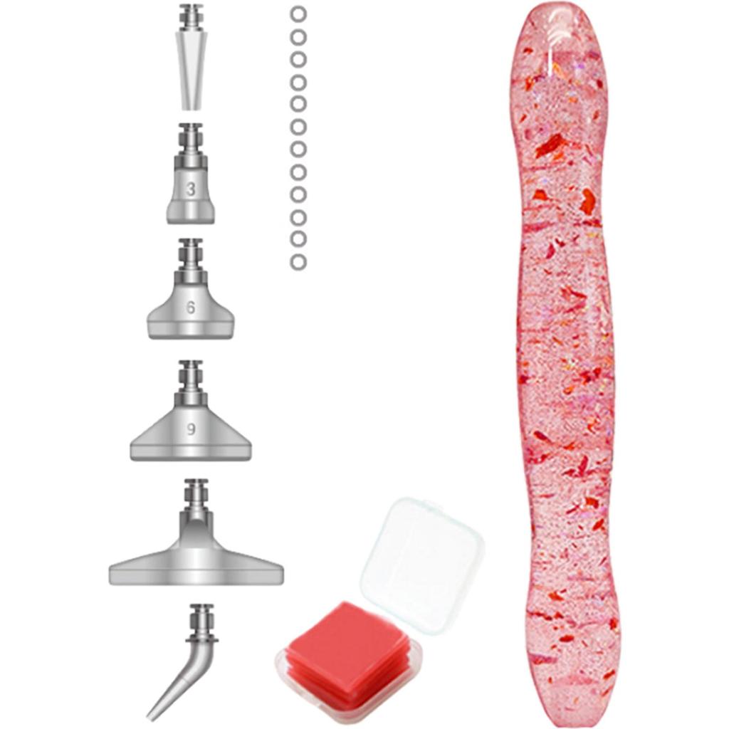 Harts 5D Diamantmålning Konst Prickborrpenna Kit med 6 Borrpenna Plockhuvuden och 1 Lera Diamantmålning Penna för Barn Vuxna