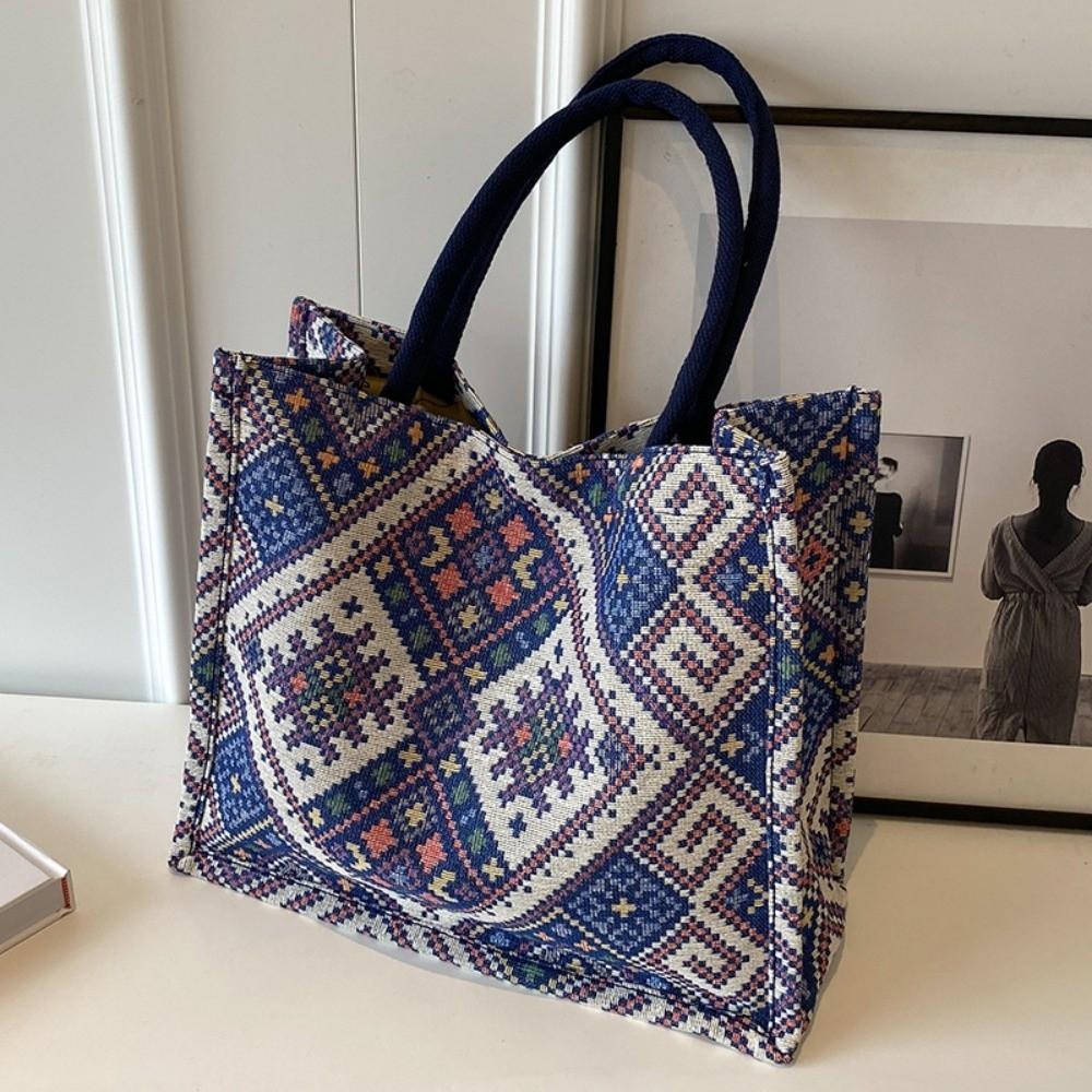 Versatile Ethnic Style Tote Bag Large Capacity Retro Handbag Organizer Canvas Casual Women's Shoulder Bag Female