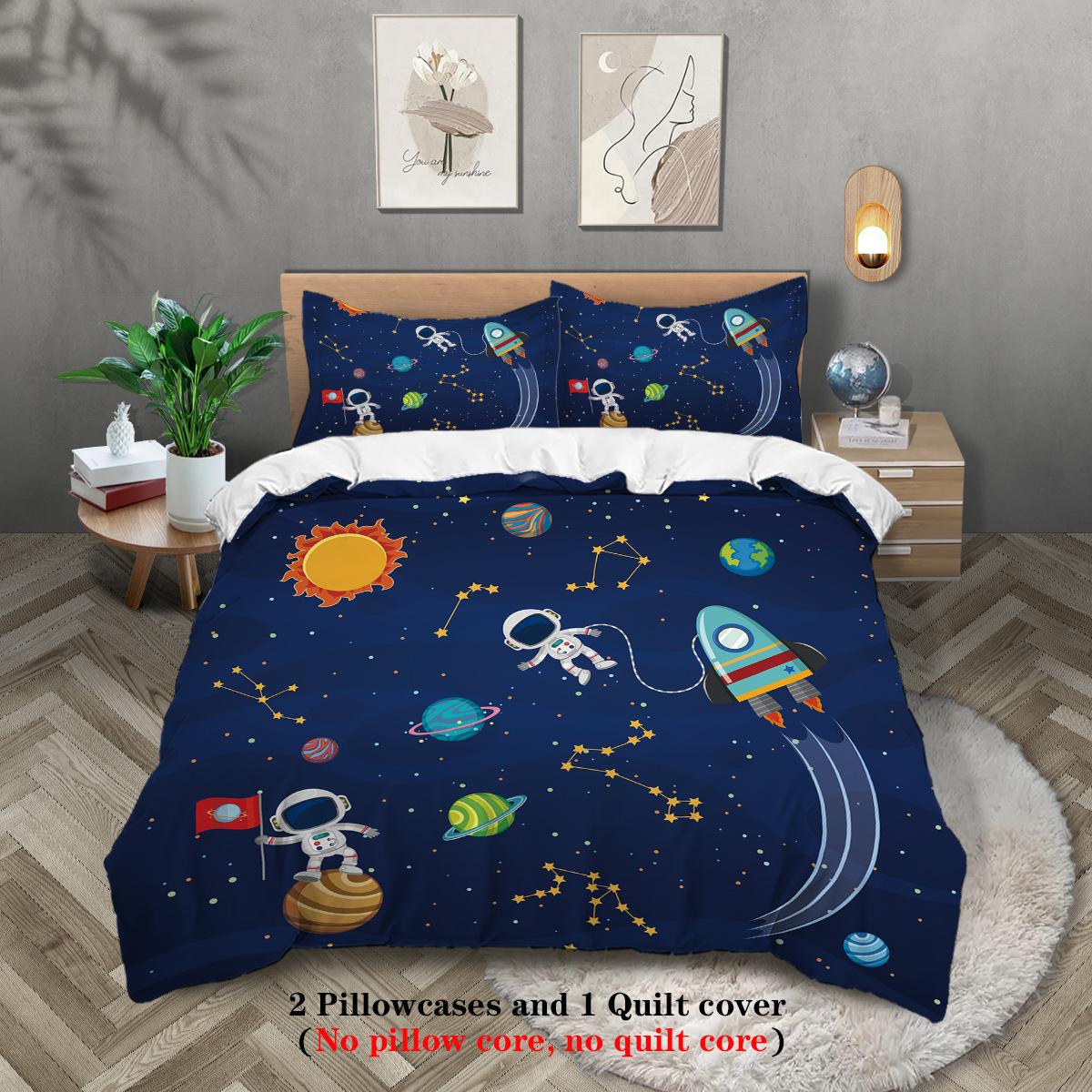 

Star Astronaut 3D Digital Polyester Three-Piece Quilt Cover Bedding Quilt Cover Pillowcase Distribution 135x200cm