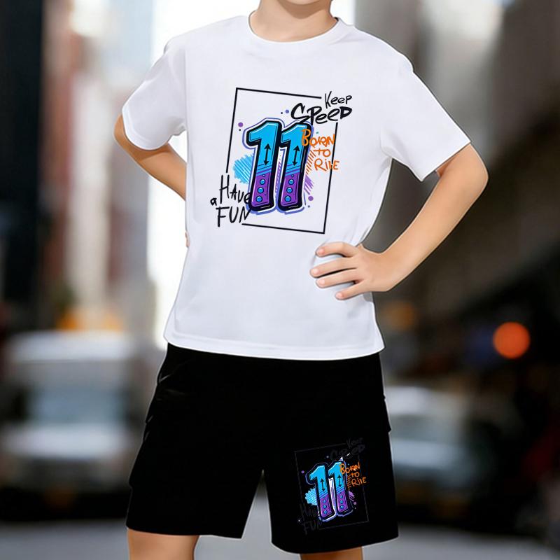 

Boys 2 Piece Racing style printed outfit, Short Sleeve T-Shirt and Shorts Set for Kids Age 5-14,Black,White Sporty Casual Summer Clothes 13-14 Years білий