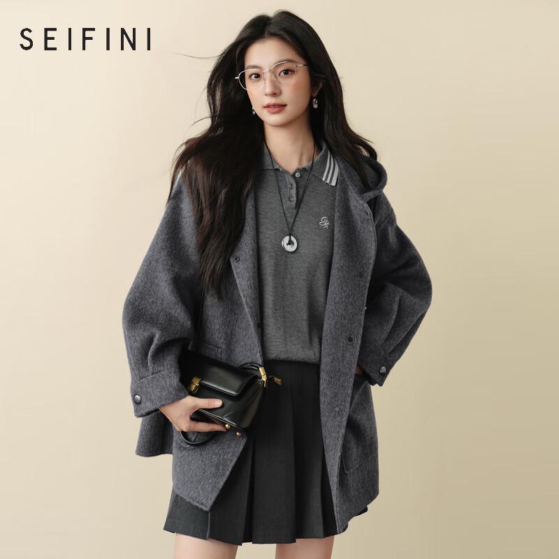 

SEIFINI Women s Korean Style Hooded Double-Sided Wool Coat S