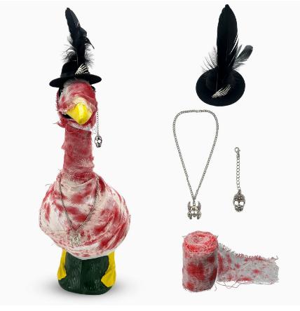 Porch Goose Costume Set with Hat Necklace Feather Accessories and Decorative Wrap for Holiday Seasonal Display