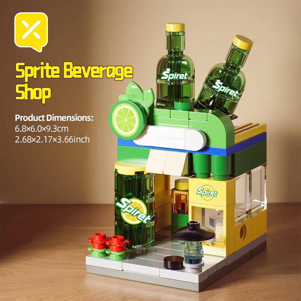 DIY Street Store Building Blocks Model Children Educational Toys Fast Food Restaurant Coffee Shop Puzzle Assembled Birthday Gift