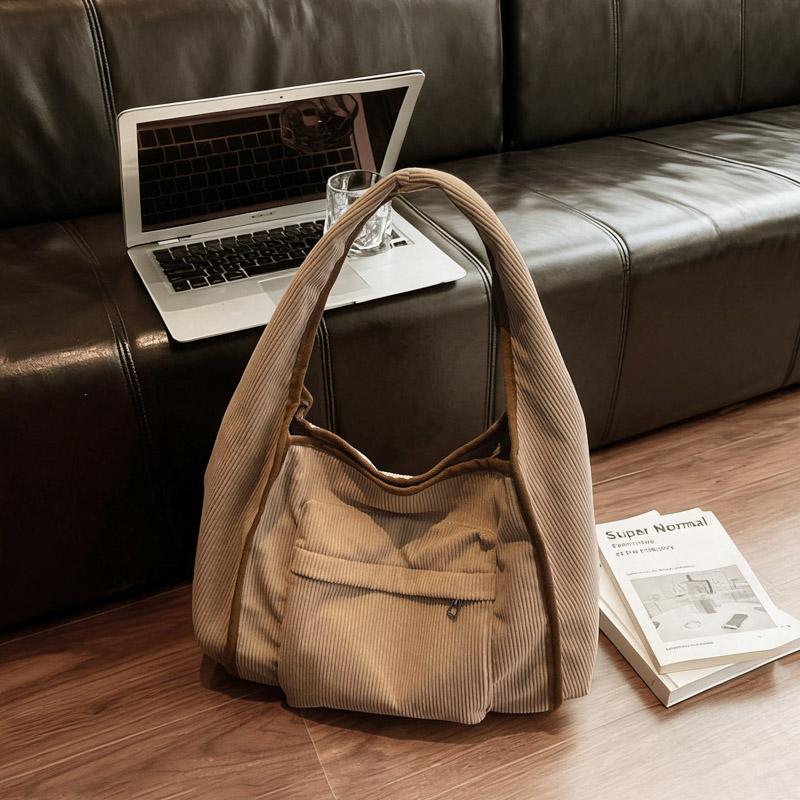 Corduroy Tote Bag Women's Commuter Shoulder Bag Large Capacity Student Class Handbag