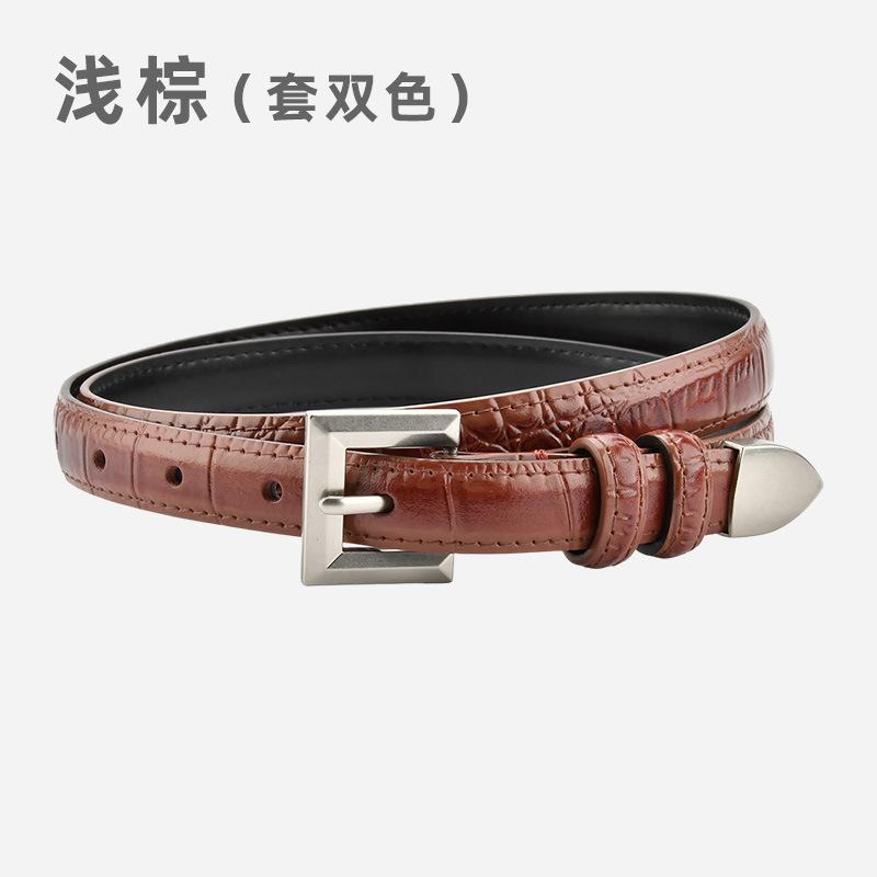 

Ретро кожаный маленький пояс из коровьей кожи для школьниц с простым украшением под крокодила, тонкий пояс для леди с юбкой 105cm