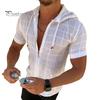 Herren Kapuzen T-Shirt Kurzarm Kariert Zip Up Tee Shirt Lässig Dünn Sommer Top für Sport Freizeit Outdoor Strand