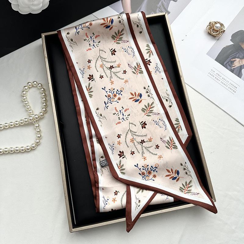Double-sided Long Strip Small Silk Scarf Women's Professional Wear Spring and Summer New Decorative Small Scarf Tied Hair Band Streamer