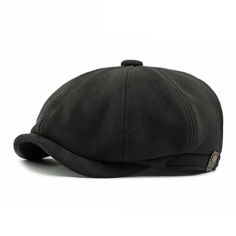 

Vintage Suede Newsboy Cap for Men Women Retro Octagonal Baker Boy Hat Autumn Winter Warm Solid Color Beret Painter Hat 56-60cm чёрный
