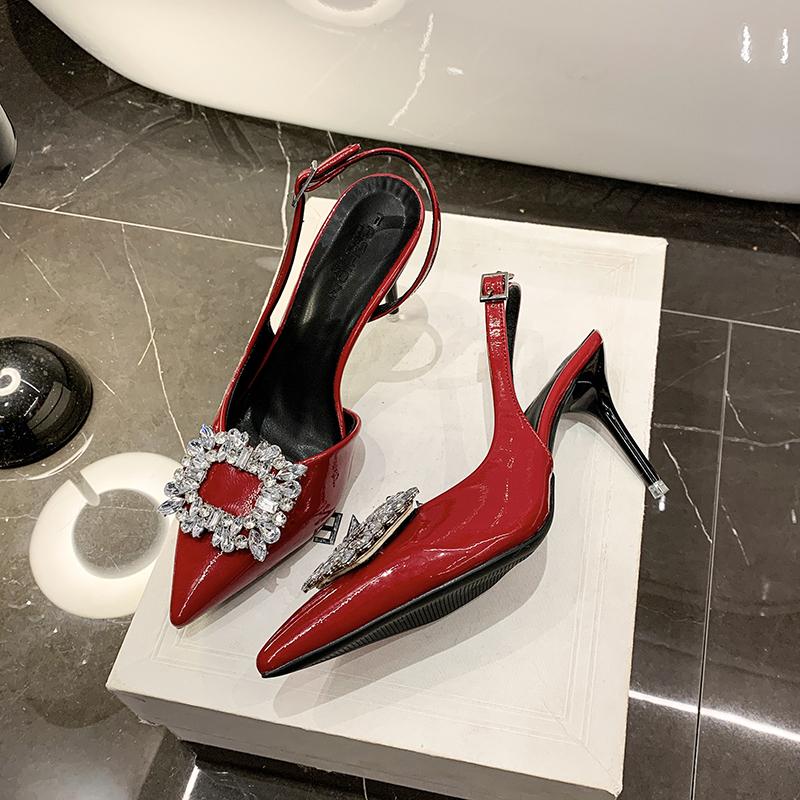 Women's Sandals 2025 Summer New Luxury Shiny Rhinrhinese Embellished Pointy Comfortable Non-slip Stiletto Heels for Women