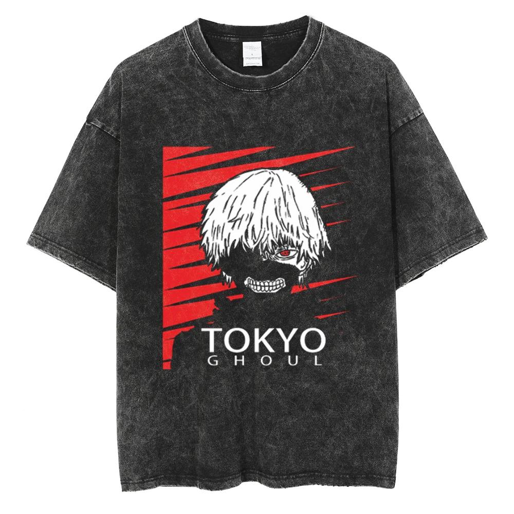Anime Tokyo Ghoul Ken Kaneki Grafik T-Shirt Herren Vintage Gothic T-Shirts Lässig Locker Manga T-Shirt Harajuku Herren Baumwoll-T-shirt