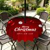 Outdoor Christmas Tablecloth Round Waterproof Oil-Resistant Patio Table Cover Garden Deck Umbrella Hole