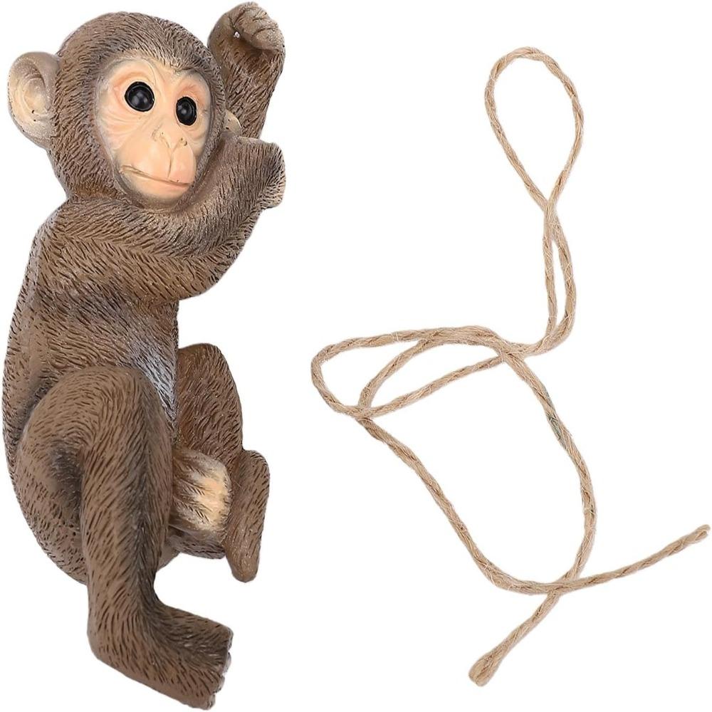 Resin Garden Monkey Statue Beige Chimpanzee Sculpture Durable Hanging Animal Ornament