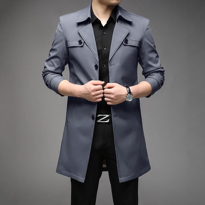 Men's Slim Fit Mid-Length Windbreaker Jacket, Korean Style Plus Size, M-8XL, for Casual or Business Wear, Ideal for Spring and Autumn.