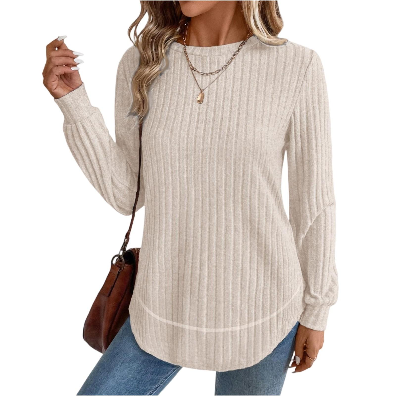 

Женский модный однотонный топ с круглым вырезом M хаки