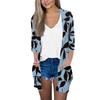 Women's Fashion Loose Casual Pocket Printed Cardigan Seven Sleeve Jacket Top