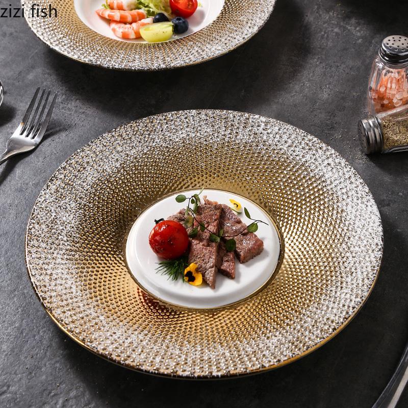 Golden Ceramic Dining Plate Pasta Dish Steak Plates Grass Hat Soup Plate Dessert Bowl Serving Plates Fruit Salad Bowl Sushi Dish
