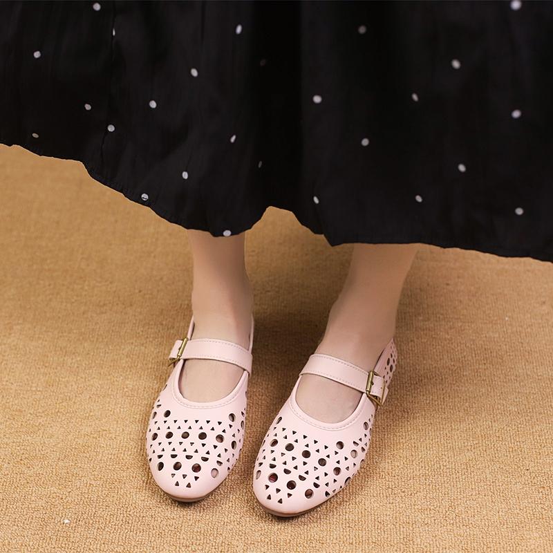 

Fashion 2025 New Women s Mary Jane Sandals Soft Sole Square Design Summer Casual Shoes Breathable Stylish Best Seller Flat Low Heels 36 розовый