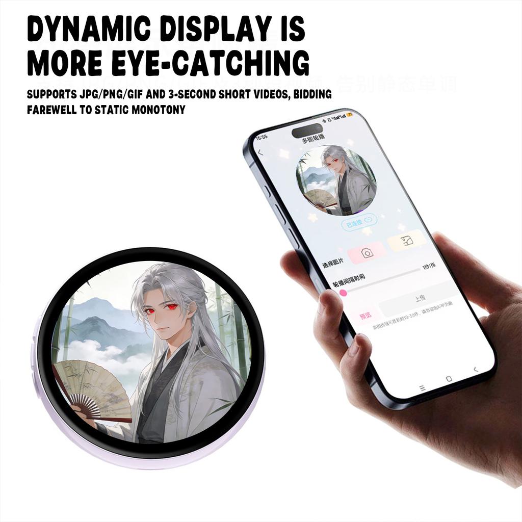 Electronic Anime Pin With HD Touchscreen, 2026 New Digital Photo Display Gift, Custom Kawaii Badge For Backpacks And Conventions Photo Name Tag Pins