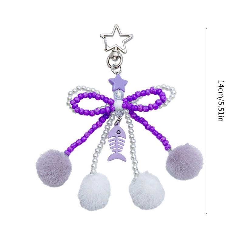 Bowknot Plush Ball Hanging Pendant Portable Y2K Hanging Lanyard Sweet Cool Phone Strap Bag Decoration for Girls Women