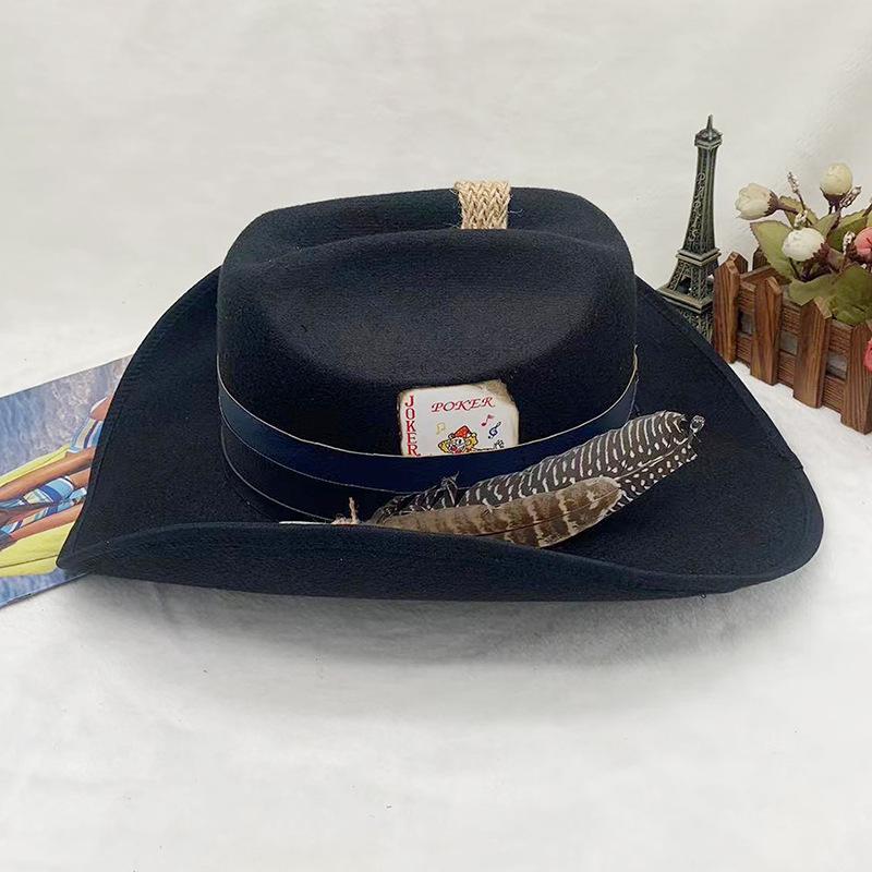 

Шерстяная шляпа Ковбойская шляпа Старая Ретро Джазовая Цилиндр Осень и Зима Фетровая шляпа Adjustable (56-60cm) чёрный