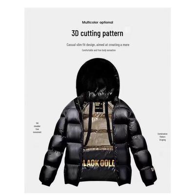 Giacca con Cappuccio in Cotone Unisex Nero Oro - Spessa, alla Moda, Caldo Cappotto Invernale per Donna