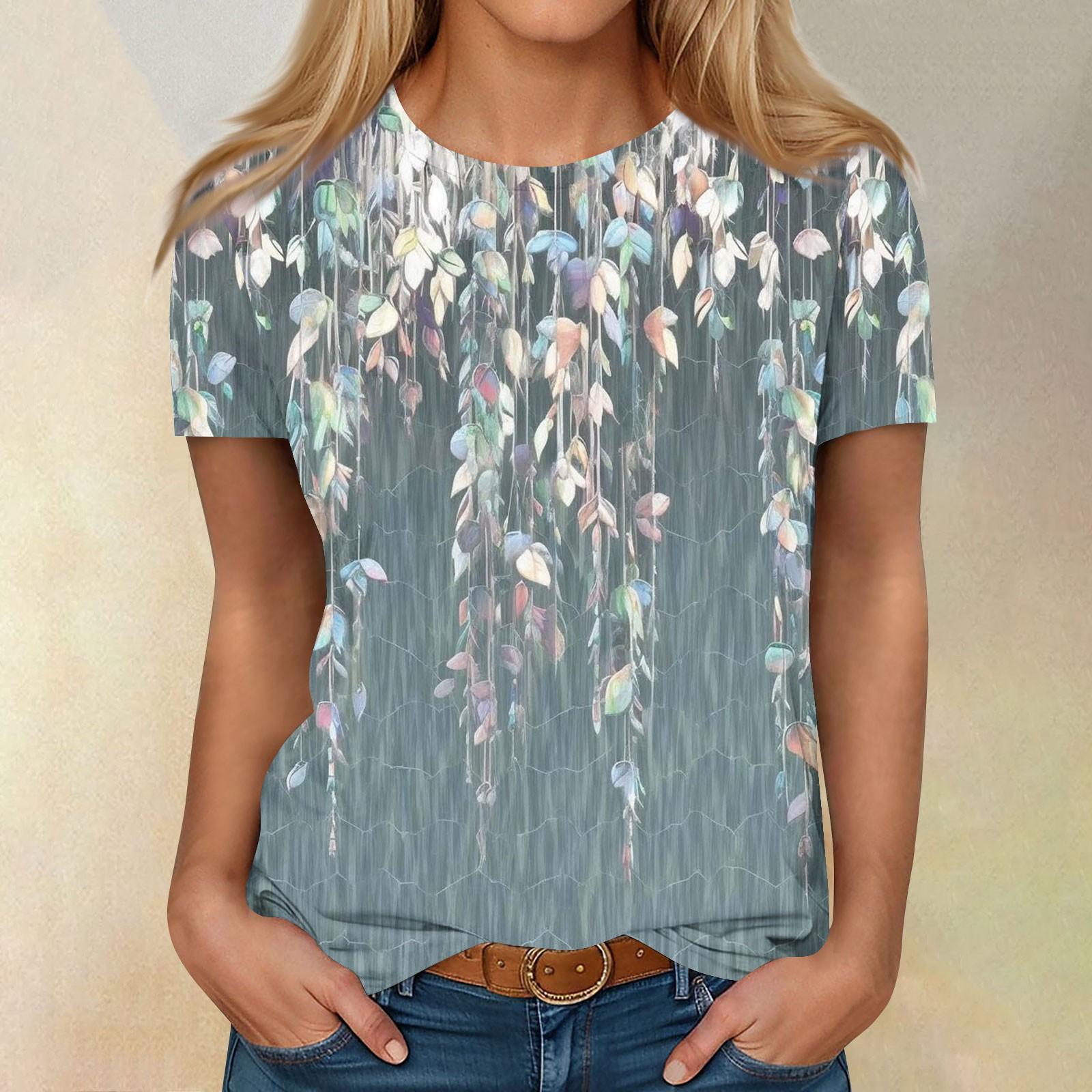 

Рубашки с коротким рукавом для женщин, милые топы, футболки с цветочным принтом, блузки, повседневные базовые топы больших размеров, пуловеры XXXXL