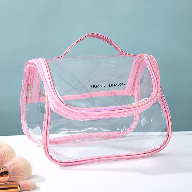 Trendy Laser Transparent Makeup Bag Portable Minimalist Handbag Travel Cosmetic Pouch Waterproof PVC Clear Toiletry Bags