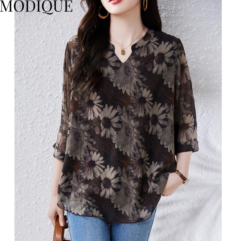 MODIQUE Frühling Sommer Plus Größe Neue Frauen Lose Vintage Baumwolle Leinen Floral Spitze Bluse Shirts Weibliche Casual Oversize Langarm V-ausschnitt Top T-Shirt