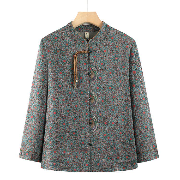 

Plus Size Warm Cotton Jacket for Middle-Aged Women - Thin, Stand Collar, Long Sleeve, Two-Season Wear (Spring/Autumn) 2XL (105-120 jin) зелений