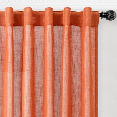 Homaxy Linen Semi Sheer Curtain 2 Panels Light Filtering Drapes with Rod Pocket Back Tab for Living Room Bedroom Farmhouse Decor