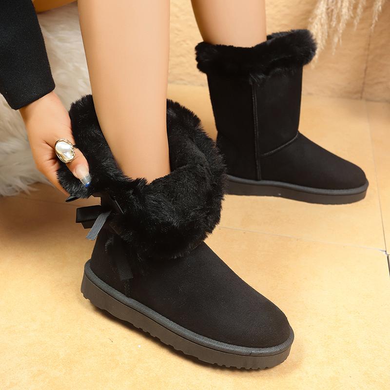 Fashion Winter Mid-calf Boots Thick Plush Thick Sole Non-slip Fashion Solid Color Women Boots Classic Retro Long Boots Size 37-42