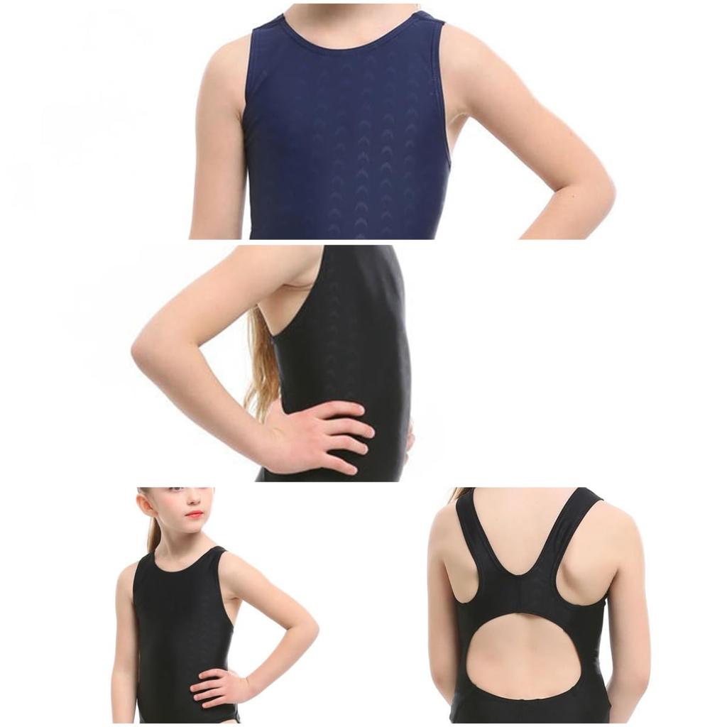 [VIISEN] Girls' One-Piece Sleeveless Swimsuit with Half Shorts - Competition Swimwear, Quick-Drying, Figure-Flattering, for Swimming School, Lessons,