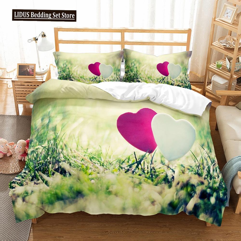 Love Duvet Cover Set Couple Hug Romantic Theme Tree Heart Shaped Polyester Comforter Cover King Full Size For Lover Bedding Set